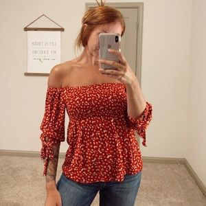 Strapless Floral Top With Sleeve Ties